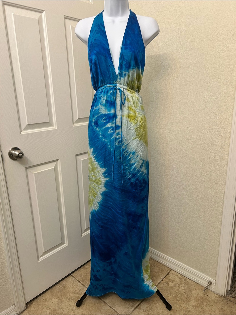 Young Fabulous & Broke Blue and Yellow Tie-Dye Halter Maxi Dress